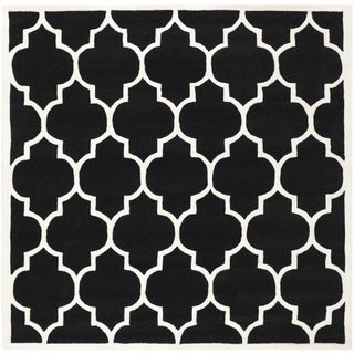 Handmade Moroccan Black Wool Rug With Cotton Canvas Backing (7 Square)