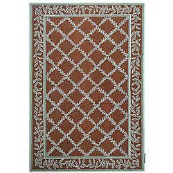 Hand hooked Trellis Brown/ Turquoise Blue Wool Rug (53 X 83)
