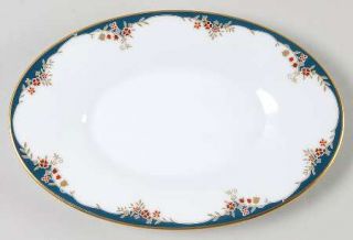 Noritake Embrace Relish/Butter Tray, Fine China Dinnerware   Blue Band, Red & Br