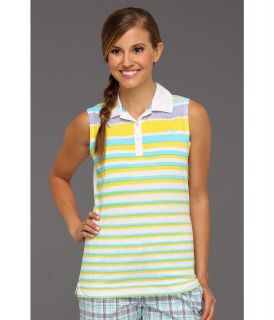 PUMA Golf Sleeveless Watercolor Stripe Polo Shirt 13 Womens Sleeveless (White)