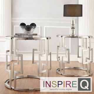 Inspire Q Mundo Contemporary Cylindrical Crossed Chrome framed Glass Top Side Table