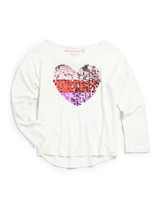 Design History Toddlers & Little Girls Hi Lo Sequin Heart Top   White