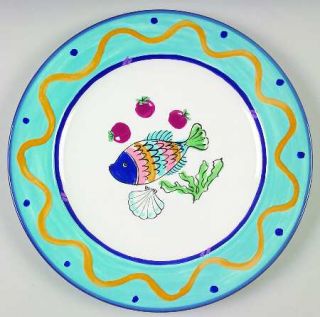 Studio Nova Ocean Collage Dinner Plate, Fine China Dinnerware   Blue Rim,Fish An