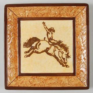 Clay Art Rodeo Square Salad Plate, Fine China Dinnerware   Cowboy And Horse, Bro