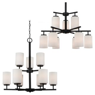 Sea Gull Lighting 9 light Blacksmith Finish Chandelier With Satin Etched Glass