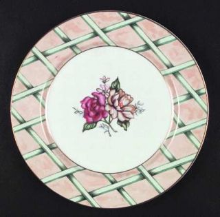Fitz & Floyd Floral Treillage Dinner Plate, Fine China Dinnerware   Green Lattic