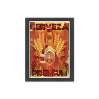 Diego Patino Cerveza Premium Framed Print (LargeSubject ContemporaryFrame Black wood frame with Italian Gesso Coating, d ring hangar with on a masonite back complete with turn buttonsMedium Giclee print on natural whiteImage dimensions 18 inches x 24 