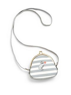 Little Marc Jacobs Girls Striped Leather Snap Purse   Grey White