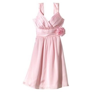 TEVOLIO Womens Plus Size Satin V Neck Dress with Removable Flower   Pink