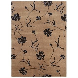 Hand knotted Floral Tan Wool/ Art silk Rug (36 X 56)