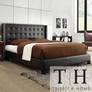 Tribecca Home Francesca Black Bonded Leather Wingback Bed