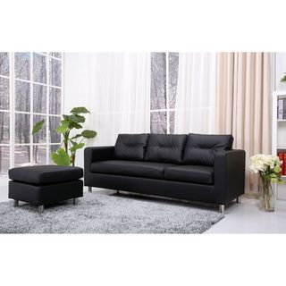 Detroit Black Convertible Sectional Sofa Ottoman