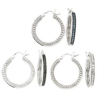1/10 CT. T.W. Tri Color Diamond 3 pr. Hoop Earrings Set, Womens