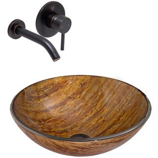 Vigo Amber Sunset Glass Vessel Sink And Olus Antique Rubbed Bronze Wall Mount Faucet Set