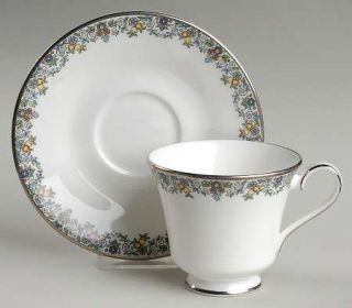 Royal Doulton Flowerlace Footed Cup & Saucer Set, Fine China Dinnerware   Blue,Y