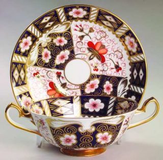 Royal Crown Derby Traditional Imari Footed Cream Soup Bowl & Saucer Set, Fine Ch