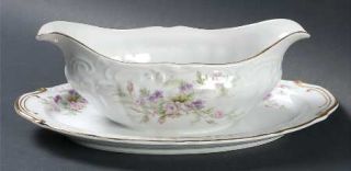 Japan China Forget Me Not Pink Gravy Boat with Attached Underplate, Fine China D