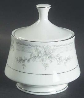 Lynns China Olivia Sugar Bowl & Lid, Fine China Dinnerware   Empress,Gray&White