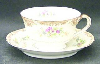 Noritake N216 Footed Cup & Saucer Set, Fine China Dinnerware   Yellow & Brown Bo