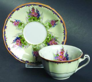 Alfred Meakin Hollyhock Flat Cup & Saucer Set, Fine China Dinnerware   Floral