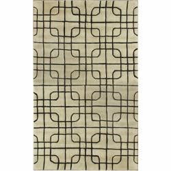 Handmade Luna Moroccan Trellis Grey Abstract pattern Wool Rug (5 X 8)