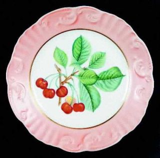Mottahedeh Summer Fruit Salad/Dessert Plate, Fine China Dinnerware   Salmon Rim,