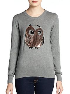Beaded Owl Crewneck Sweater   Grey