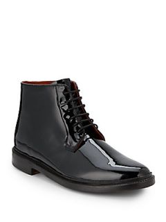 Patent Leather Lace Up Ankle Boots   Black