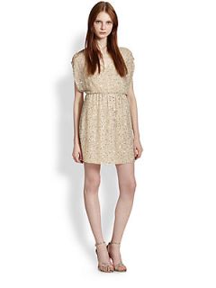 Alice + Olivia Nelson Silk Beaded & Sequined Dress   Natural Silver