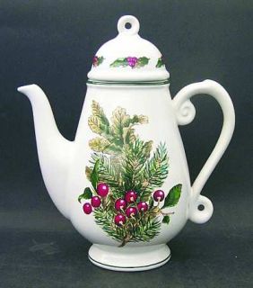 Royal Gallery Garland Coffee Pot & Lid, Fine China Dinnerware   Green Holly,Berr