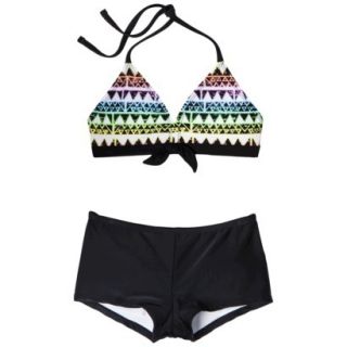 Xhilaration Girls 2 Piece Tribal Print Halter Bikini Swimsuit Set   Black L