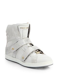 Jimmy Choo Yazz Metallic Suede High Top Wedge Sneakers   Off White
