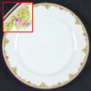 Haviland H18 Dinner Plate, Fine China Dinnerware   Theo, Fr, Pink Roses, Green S