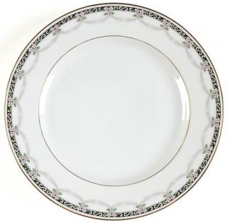 Epiag Bellevue Salad Plate, Fine China Dinnerware   Black Band/Flowers&Scrolls,S