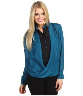 BCBGeneration Contrast Twist Detail Shirt Womens Long Sleeve Button Up (Blue)