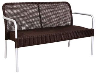 EmuAmericas Rita Stacking Bench, Wicker, Matte Aluminum, Grey