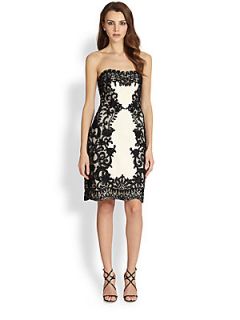Sue Wong Strapless Embroidery Dress   Black Ivory