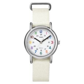 Womens Timex Weekender Midsize Slip Through Strap Watch   White