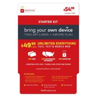 Red Pocket Mobile $54.99 Dual SIM Bundle Pre paid Cell Phone Card