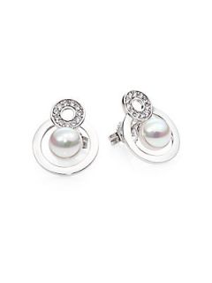 Majorica 8MM White Pearl & Sterling Silver Drop Earrings   Silver Pearl White