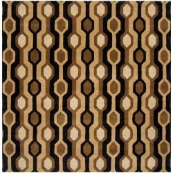 Hand tufted Black Contemporary Basna Wool Geometric Rug (6 Square)