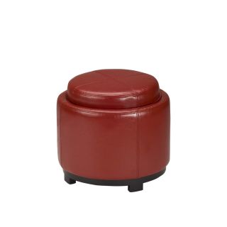 Safavieh Chelsea Red Leather Round Tray Ottoman