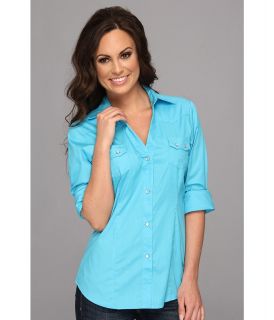Roper 9035 Solid Poplin   Turquoise Womens Long Sleeve Button Up (Blue)