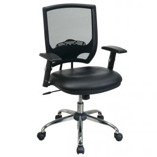 Office Star Products Work Smart Faux Leather Chair (Black Weight capacity 250 lbs Dimensions 42.5 inches high x 25.5 inches wide x 21.5 inches deep Seat size 20 inches wide x 19.5 inches deep x 2.5 inches tall Back size 19.25 inches high x 18.5 inches