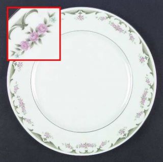 Wyndham Lizbeth Dinner Plate, Fine China Dinnerware   Pink Roses,Blue Flowers,Gr