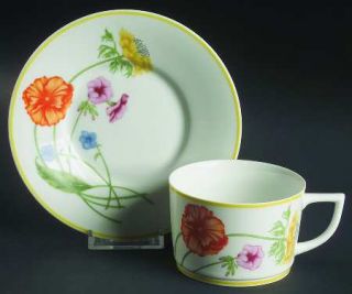 Denby Langley Country Blossom Flat Cup & Saucer Set, Fine China Dinnerware   Mul