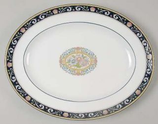 Wedgwood Runnymede Blue 14 Oval Serving Platter, Fine China Dinnerware   Dark B