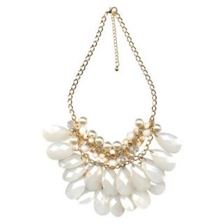 Womens Multi Bead Drop Frontal Necklace   Gold /Ivory