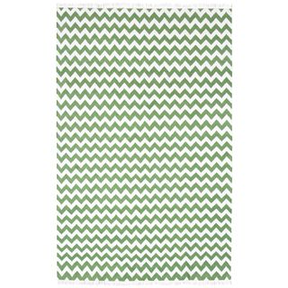 Hand woven Green Electro Flatweave Wool Rug (5 X 8)