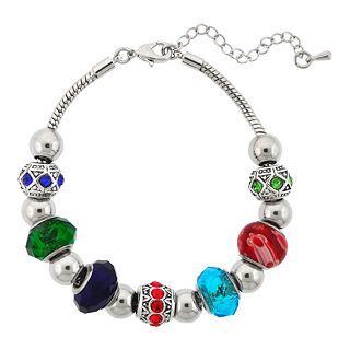 Bridge Jewelry Silver Plated Multicolor Glass Bead Bracelet